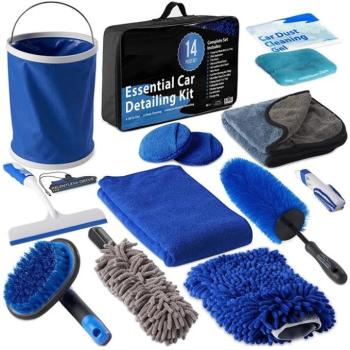 14 részes autó tisztító készlet, külső és belső tisztításhoz, táskával, Wooze Car Cleaner Set, kék kép