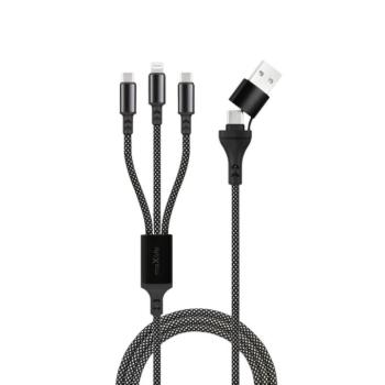 2xType-C / iPhone 8pin - USB / Type-C adatkábel, gyorstöltés, nylon fonat, 66W, 1M, fekete, Maxlife kép
