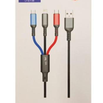 3in1 adatkábel, Micro USB / Type-C / iPhone 8pin, 6A, 1.2m, színes, Letang LT-ET-06 kép