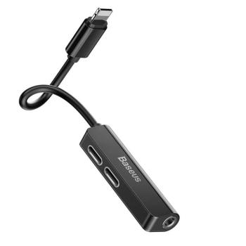 3in1 audio / HF adapter, iPhone 8pin - 2X iPhone 8pin / 3,5mm jack, fekete, Baseus CALL52-01 kép