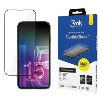 3MK FlexibleGlass Max iPhone 15 Pro Max 6.7&quot; fekete Hibrid üveg megerősített élekkel kép