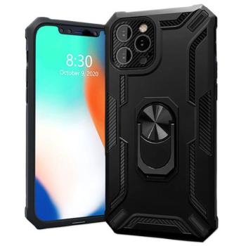 4-OK defender műanyag telefonvédő (közepesen ütésálló, szilikon belső, telefontartó gyűrű, beépített fémlemez) FEKETE Apple iPhone 13 Pro kép