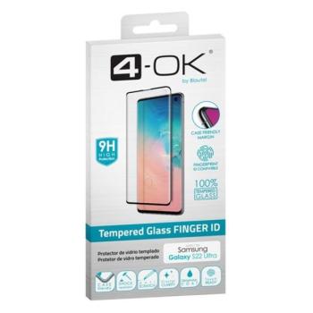 4-OK képernyővédő üveg (3D, íves, karcálló, tokbarát, ujjlenyomat olvasó, 9H) FEKETE Samsung Galaxy S22 Ultra 5G (SM-S908) kép