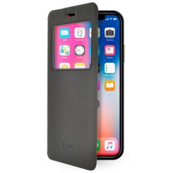 4-OK tok álló, bőr hatású (FLIP, oldalra nyíló, asztali tartó funkció, hívószámkijelzés, View Window) FEKETE Apple iPhone XS Max 6.5 kép