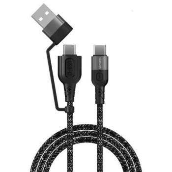 4smarts Combo CA USB / USB-C / USB-C szövet kombó töltő- és adatkábel, 1,5m, fekete kép