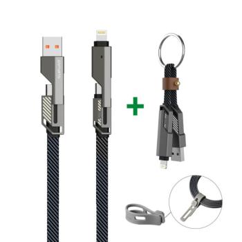 4smarts ComboCord USB-C / USB-C / USB-A töltő és adatkábel, 240W, 1,5m, kulcstartó kábellel, szürke kép