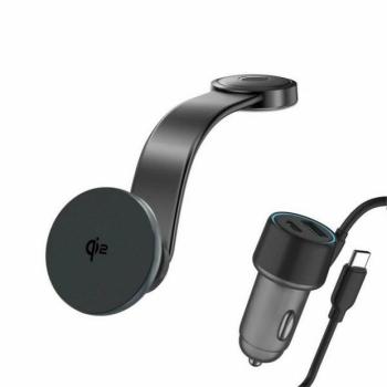 4smarts indukciós autós töltő 15W + autós szivargyújtó töltő 1xUSB és 1x Type-C csatlakozással és Type-C kábellel - szürke kép