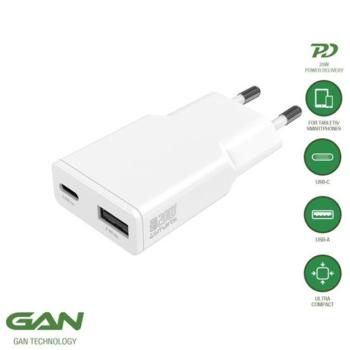 4smarts PDPlug Duos Slim USB-C-USB-A hálózati adapter 20W,GaN, 1A, fehér kép