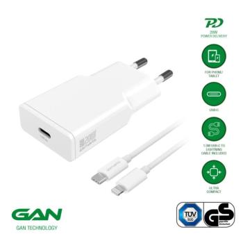 4smarts PDPlug Slim USB-C hálózati adapter kábellel, 20W ,GaN, 1,5m, fehér kép