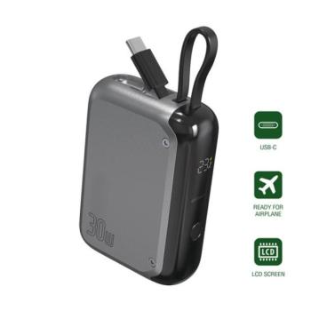 4smarts Pocket Power bank / külső akkumulátor USB-C kábellel, 10000mAh, 30W, szürke kép
