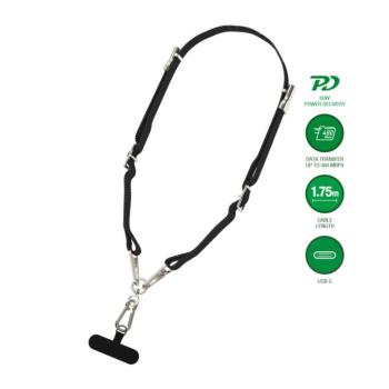 4smarts PowrCord USB-C kábel / nyakba akasztható telefontartó, fekete kép