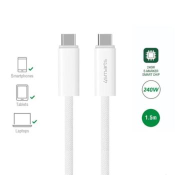 4smarts PremiumCord USB / USB-C töltő- és adatkábel, 240W,1.5m, fehér kép