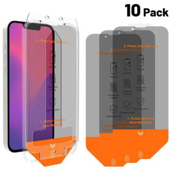 4smarts Second Glass Privacy Apple iPhone 16e / 14 / 13 / 13 Pro kijelzővédő üvegfólia szett felhelyező kerettel, 10db kép