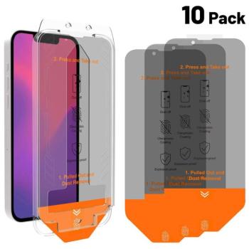 4smarts Second Glass Privacy Apple iPhone 17E / 16E / 14 / 13 / 13 Pro kijelzővédő üvegfólia szett felhelyező kerettel, 10db kép