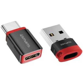 4smarts USB-A-USB-C adapter szett, 2db, fekete-piros kép