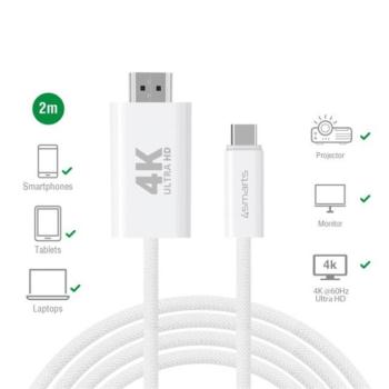 4smarts USB-C / HDMI kábel, 2m, fehér kép
