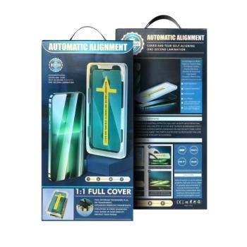 5D Full Glue Tempered Glass edzett üveg fekete szegéllyel applikátorral iPhone 16 Pro kép