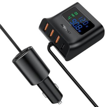 Acefast autós töltő 90W USB Type C / 3x USB / szivargyújtóból, PPS, PD3.0, QC3.0, AFC, FCP töltőállomás fekete (B8 fekete) kép