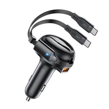 Acefast B13 autós töltő 1xUSB-A csatlakozással és 2xType-C kábellel 53W - fekete kép
