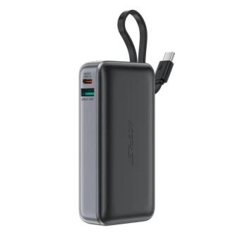 Acefast M7-10000 powerbank 1xUSB-A és 1xUSB-C csatlakozással beépített Type-C kábellel 10000mAh 30W PD - fekete kép