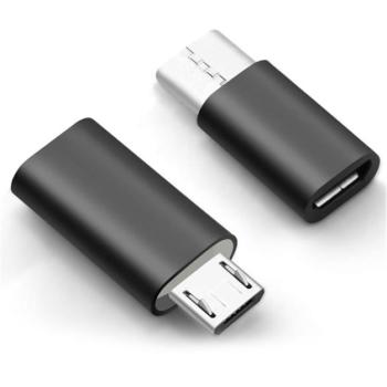 Adapter (microUSB aljzat - Type-C, adatátvitel és töltés) FEKETE Asus Zenfone 3 5.5 (ZE552KL), Honor 8, Sony Xperia X Compact (F5321), Sony Xperia XZ (F8331), LG V20 (H990), Huawei Nova, Blackberr kép