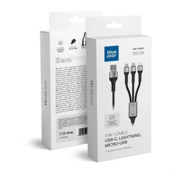Adatkábel Blue Star - 3 az 1-ben micro USB, USB C és Lightning aljzat kép