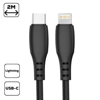 Adatkábel Type-C to Lightning 2m/3A, Fekete kép