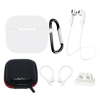 AirPods 3 SILICONE Case set/fülhorog/nyakpánt/óraszíj tartó/karabiner | Fehér tok kép