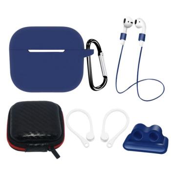AirPods 3 SILICONE Case set/fülhorog/nyakpánt/óraszíj tartó/karabiner | kék tok kép