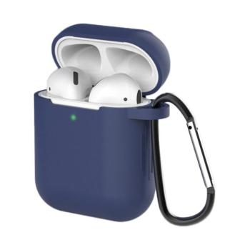 Airpods tok 2 / AirPods 1 Silicone Puha tok fejhallgatóhoz + Kulcstartó Carabiner medál kék (D) kép