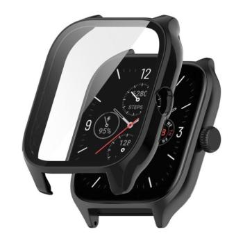 Amazfit GTS 4, Műanyag védőkeret, kijelzővédő üveggel, közepesen ütésálló, szíj nélkül, fekete kép