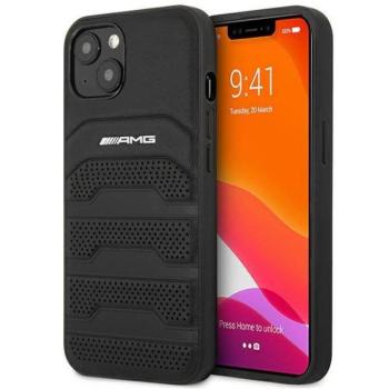 AMG AMHCP14MGSEBK iPhone 14 Plus / 15 Plus 6.7&quot; fekete keménytok bőr dombornyomott vonalakkal kép