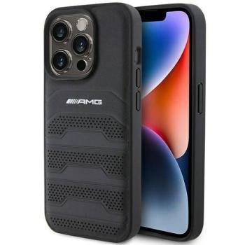 AMG AMHCP15LGSEBK iPhone 15 Pro 6.1&quot; fekete bőr keménytok, bőr, dombornyomott vonalakkal kép