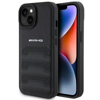 AMG AMHCP15MGSEBK iPhone 15 Plus 6.7&quot; fekete keménytok bőr dombornyomott vonalakkal kép