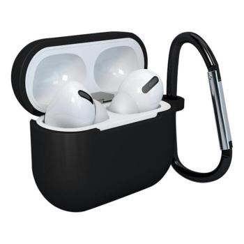 Apple AirPods 3 puha szilikon fülhallgatók tok + kulcstartó karikafüllel fekete (tok D) kép