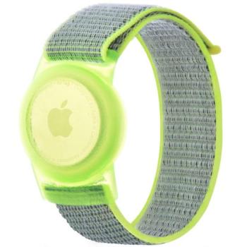 Apple AirTag szilikon tok + textíl pótszíj, nylon, állítható, csuklóra rögzíthető, TP Nylon, lime kép