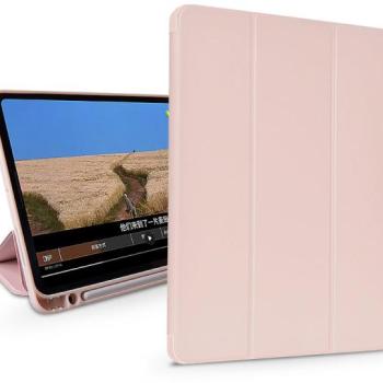 Apple iPad 10.2 (2019/2020/2021) tablet tok (Smart Case) on/off funkcióval, Apple Pencil tartóval, mágneses töltővel - Devia Leather Case With Pencil Slot -pink kép