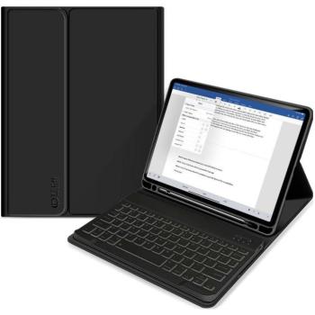 Apple iPad 10.9 (2022) / iPad 11 (2025), Bluetooth billentyűzetes mappa tok, érintőceruza tartó, érintőceruza nélkül, TP SC Pen Holder + Keyboard, fekete kép