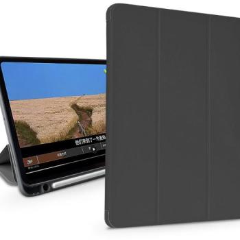 Apple iPad Air 4 (2020)/iPad Air 5 (2022) 10.9/iPad Pro 11 (2022) tablet tok (Smart Case) on/off funkcióval, Apple Pencil tartóva, mágneses töltővel - Devia Leather Case With Pencil Slot - fekete kép
