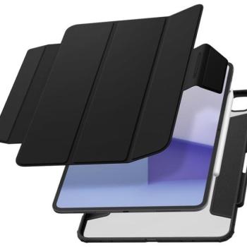 Apple iPad Pro 11 (2024), mappa tok, közepesen ütésálló, levehető előlap, Apple Pencil tartóval, Smart Case, Spigen AirSkin Pro, fekete kép