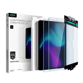 Apple iPad Pro 13 (2024), Kijelzővédő fólia, ütésálló fólia, Tempered Glass (edzett üveg), segéd kerettel, ESR Armorite, Clear, 2 db / csomag kép