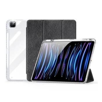 Apple iPad Pro 13 (2024), mappa tok, érintőceruza tartó, közepesen ütésálló, textil hatású előlap, átlátszó hátlap, Smart Case, Dux Ducis Unid, fekete kép