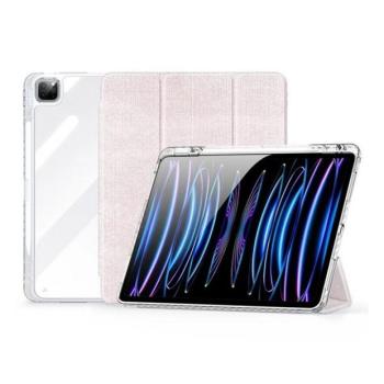 Apple iPad Pro 13 (2024), mappa tok, érintőceruza tartó, közepesen ütésálló, textil hatású előlap, átlátszó hátlap, Smart Case, Dux Ducis Unid, rózsaszín kép