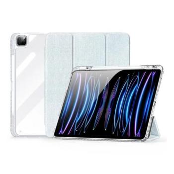 Apple iPad Pro 13 (2024), mappa tok, érintőceruza tartó, közepesen ütésálló, textil hatású előlap, átlátszó hátlap, Smart Case, Dux Ducis Unid, világoskék kép