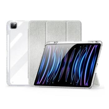 Apple iPad Pro 13 (2024), mappa tok, érintőceruza tartó, közepesen ütésálló, textil hatású előlap, átlátszó hátlap, Smart Case, Dux Ducis Unid, világoszöld kép