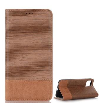 Apple iPhone 11 Pro Max, Oldalra nyíló tok, stand, bőrhatású, textil minta, világosbarna kép