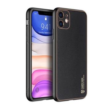 Apple iPhone 11 Pro, Műanyag hátlap védőtok + szilikon fémhatású keret, közepesen ütésálló, bőrhatású hátlap, Dux Ducis Yolo, fekete kép