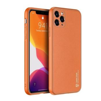 Apple iPhone 11 Pro, Műanyag hátlap védőtok + szilikon fémhatású keret, közepesen ütésálló, bőrhatású hátlap, Dux Ducis Yolo, narancsárga kép