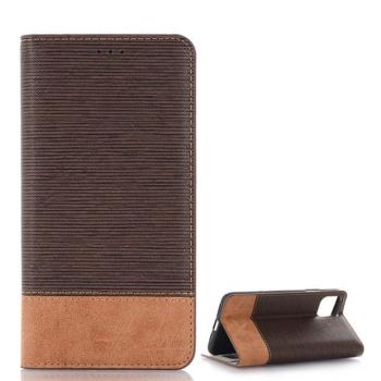 Apple iPhone 11 Pro, Oldalra nyíló tok, stand, bőrhatású, textil minta, sötétbarna kép