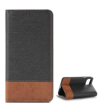 Apple iPhone 11 Pro, Oldalra nyíló tok, stand, bőrhatású, textil minta, szürke kép